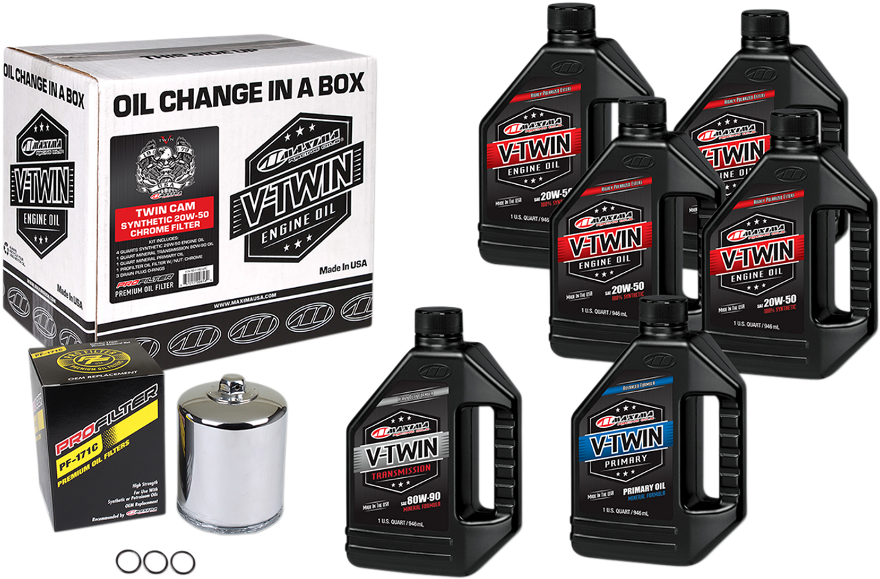 MAXIMA RACING OIL Twin Cam Synthetic 20W-50 Oil Change Kit - Chrome Filter 90-119016PC