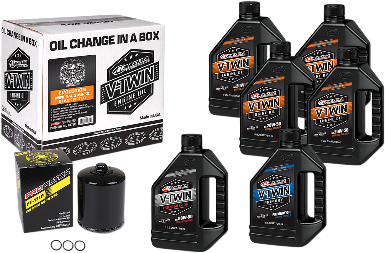 MAXIMA RACING OIL Evolution Mineral 20W-50 Oil Change Kit - Black Filter 90-069016PB